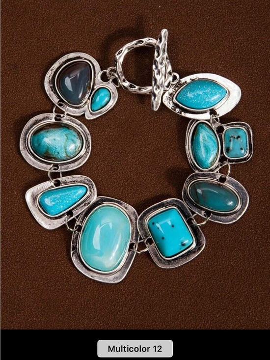 Jewelry - Turquoise Statement Bracelet - Silver-Tone Multicolor Stones
